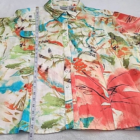 Chicos Linen Tropical Print Shirt Size 3 XL Button Down Resortwear Vacation - Picture 10 of 16